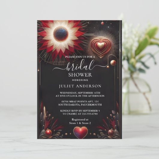 Een Ruby Claret Wit Hart Rood Zwart Vrijgezellenfe Kaart (Staand voorkant)