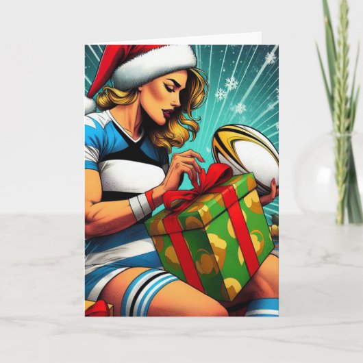 Een Rugby Kerstmis - Rugby-Wenskaart Feestdagen Kaart (Voorkant)