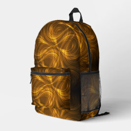 Een rugzak met een gloeiend, draaiend gouden patro