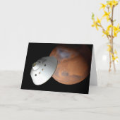 Een ruimteschip in aeroshell nadert Mars. Kaart (Gele Bloem)