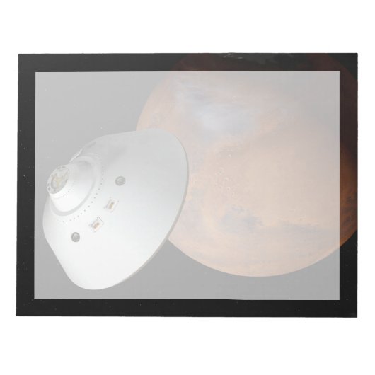 Een ruimteschip in aeroshell nadert Mars. Notitieblok (Voorkant)