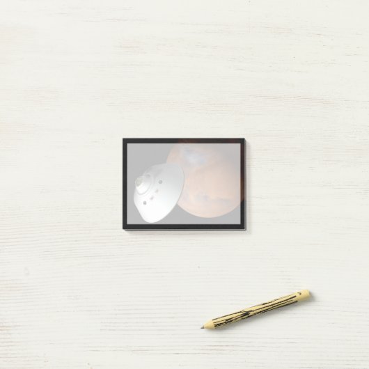Een ruimteschip in aeroshell nadert Mars. Post-it® Notes (Op bureau)
