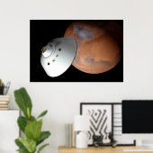 Een ruimteschip in aeroshell nadert Mars. Poster (Thuiskantoor)
