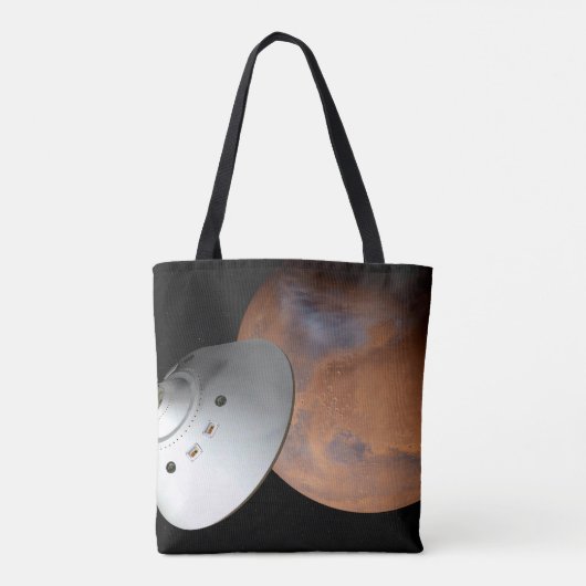 Een ruimteschip in aeroshell nadert Mars. Tote Bag (Achterkant)