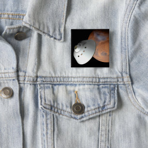 Een ruimteschip in aeroshell nadert Mars. Vierkante Button 5,1 Cm