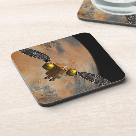 Een ruimteschip in een baan om Mars. Bier Onderzetter (Linkerzijde)