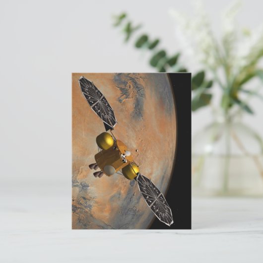 Een ruimteschip in een baan om Mars. Briefkaart (Staand voorkant)
