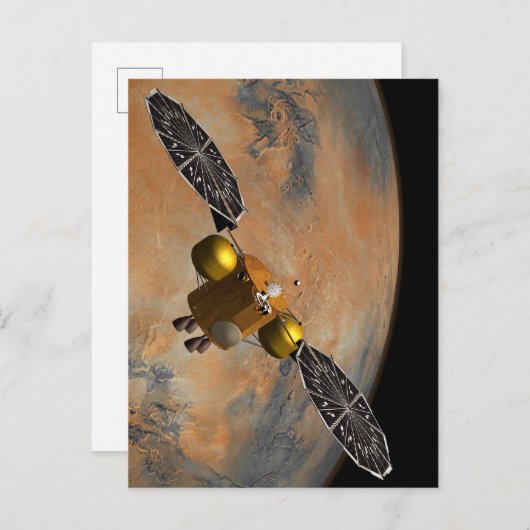 Een ruimteschip in een baan om Mars. Briefkaart (Voorkant / Achterkant)