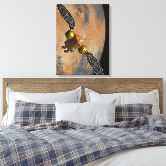 Een ruimteschip in een baan om Mars. Canvas Afdruk (Insitu (Slaapkamer))