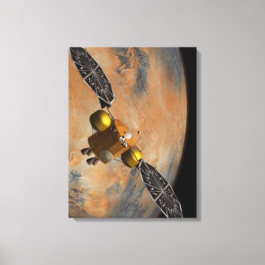 Een ruimteschip in een baan om Mars. Canvas Afdruk (Voorkant)