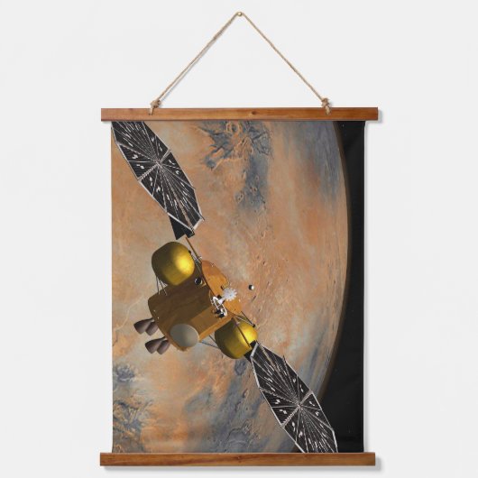Een ruimteschip in een baan om Mars. Hangend Wandkleed (Voorkant)