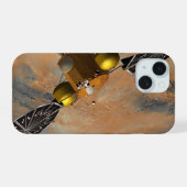 Een ruimteschip in een baan om Mars. iPhone 15 Case (Achterkant horizontaal)