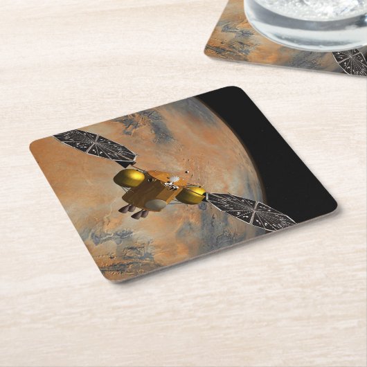 Een ruimteschip in een baan om Mars. Kartonnen Onderzetters (Schuin)