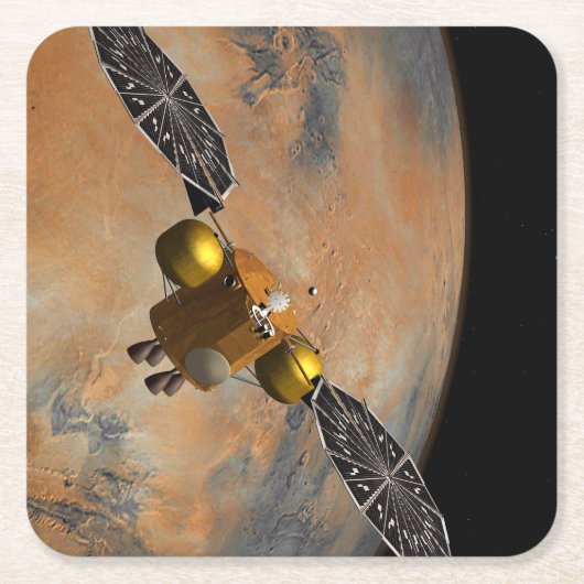 Een ruimteschip in een baan om Mars. Kartonnen Onderzetters (Voorkant)