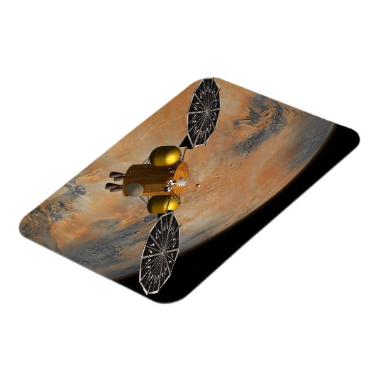 Een ruimteschip in een baan om Mars. Magneet (Linkerzijde)