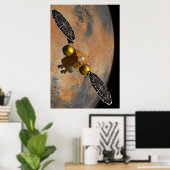 Een ruimteschip in een baan om Mars. Poster (Thuiskantoor)