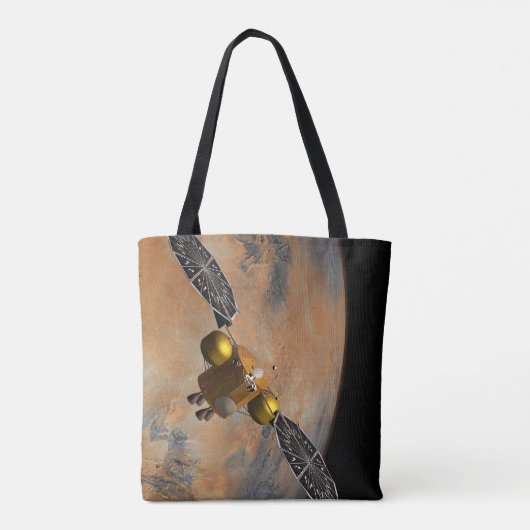 Een ruimteschip in een baan om Mars. Tote Bag (Achterkant)