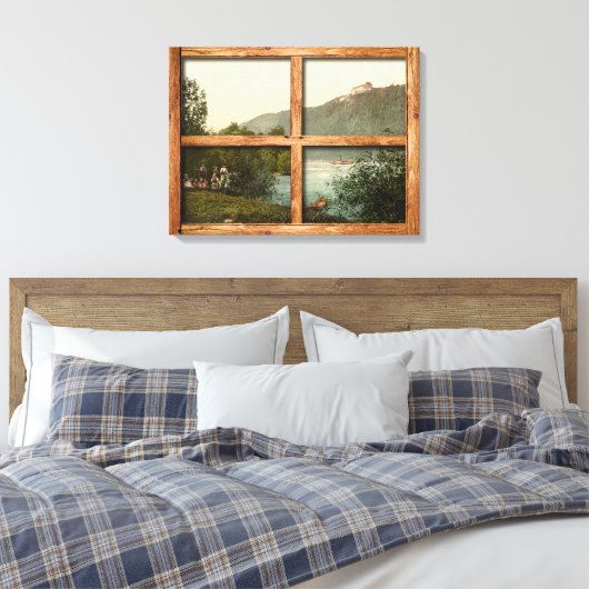Een rustiek houten raam uitzicht van Rana Riedl Oo Canvas Afdruk (Insitu (Slaapkamer))