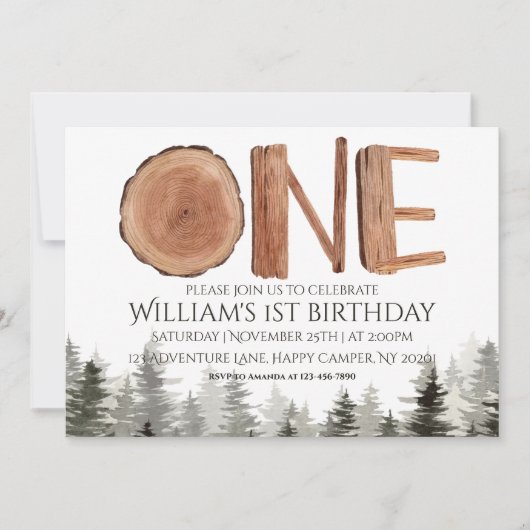 Een rustieke groene bomen 1e verjaardag kaart (Voorkant)
