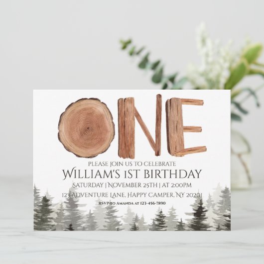Een rustieke groene bomen 1e verjaardag kaart (Staand voorkant)