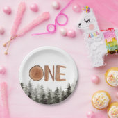 Een rustieke groene bomen 1e verjaardag papieren bordje (Feest)