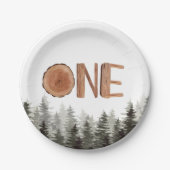 Een rustieke groene bomen 1e verjaardag papieren bordje (Voorkant)