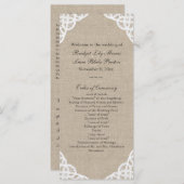 Een rustieke kant & Burlap bruiloft programma Programmakaart (Voorkant / Achterkant)