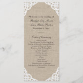 Een rustieke kant & Burlap bruiloft programma Programmakaart (Voorkant)