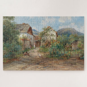 Een rustieke tuin in bloesem op het platteland legpuzzel