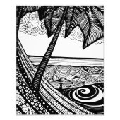 Een rustige strand hangmat inktprint foto afdruk (Voorkant)