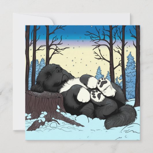 Een rustige winter Newfoundland dutje Feestdagenkaart (Voorkant)