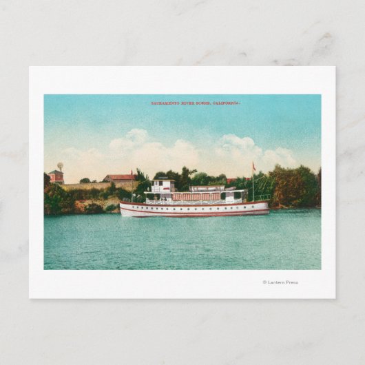 Een Sacramento River Scene met een Riverboat Briefkaart (Voorkant)