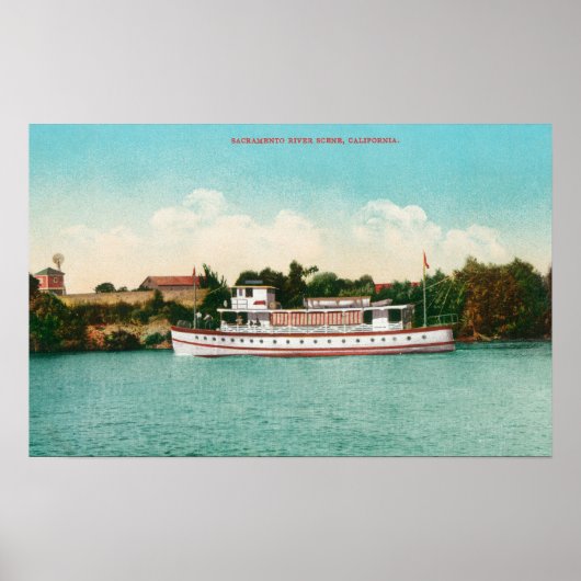 Een Sacramento River Scene met een Riverboat Poster (Voorkant)