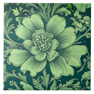 Een saliegroene vintage bloem tegeltje