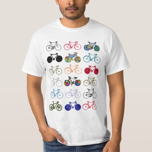 Een samenstelling van kleurrijke fietsen t-shirt (Voorkant)