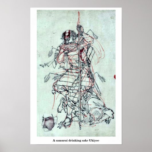Een samurai drink hand Ukiyoe Poster (Voorkant)
