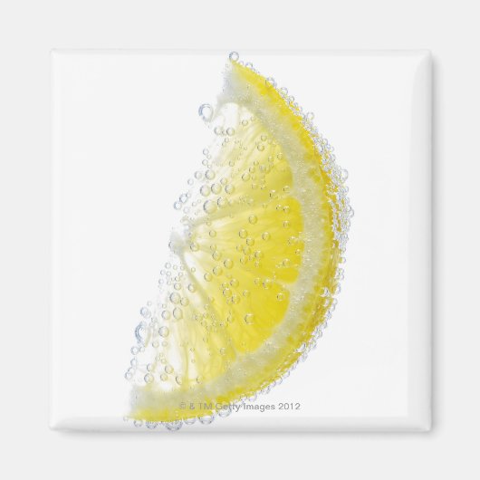 Een sappig, rijp organisch citroenwigje onder wate magneet (Voorkant)