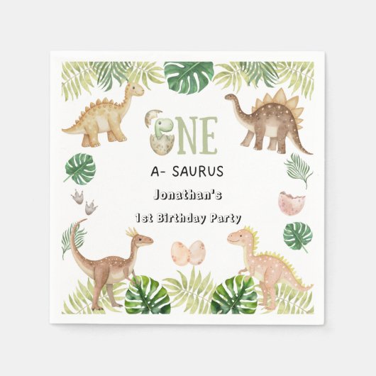 Een Saurus 1e Verjaardag Papier servet (Voorkant)