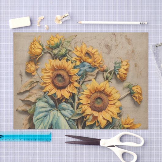 Een scala aan zonnebloemen en knoppen tissuepapier (Craft)