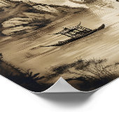 Een scène die een Chinees landschap en een boot af Poster (Hoek)