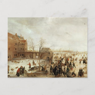 Een scène op de ijskast bij een stad, c.1615 briefkaart