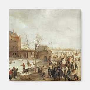 Een scène op de ijskast bij een stad, c.1615 magneet