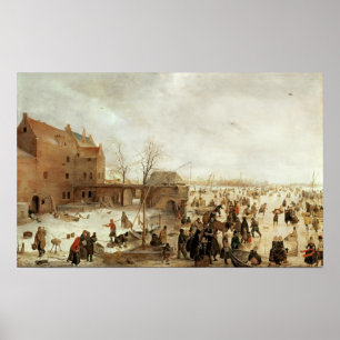 Een scène op de ijskast bij een stad, c.1615 poster