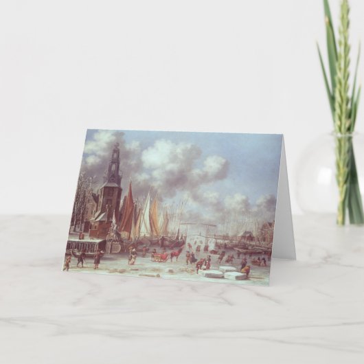 Een scène van de Winter in Amsterdam Feestdagen Kaart (Voorkant)