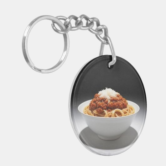 Een schaal Spaghetti Bolognese Sleutelhanger (Voorkant Links)
