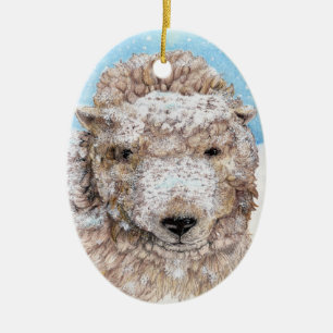 Een schaap in de sneeuw keramisch ornament