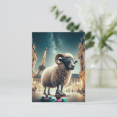 Een schaap in de stad briefkaart (Staand voorkant)