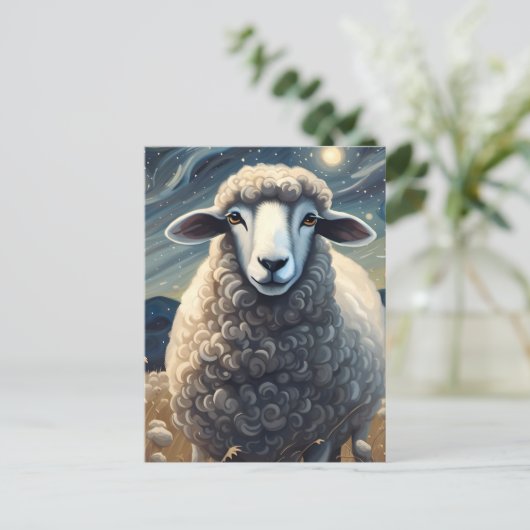Een schaap in de Sterrennacht Briefkaart (Staand voorkant)