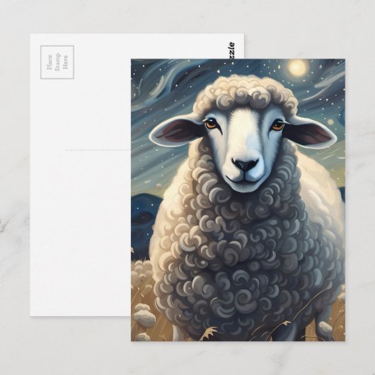 Een schaap in de Sterrennacht Briefkaart (Voorkant / Achterkant)