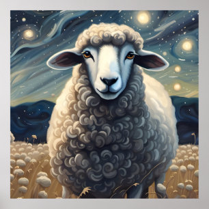 Een schaap in de Sterrennacht Poster